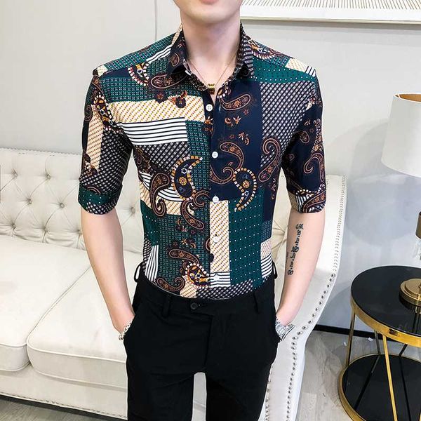 

2020 new style fashion male summer printing pure cotton short sleeve shirts/men's slimfit lapel casual shirts s-3xl, White;black