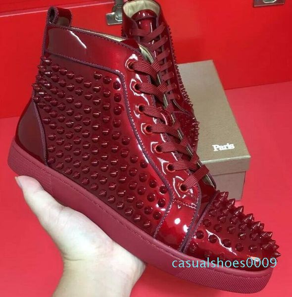 

2019 мода red bottom high top женщины, мужская обувь шипы кроссовки, дизайнер заклепки плоские прогулки обувь, платье партии размер свадьба, Black
