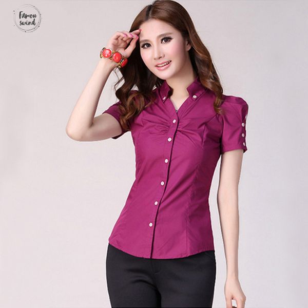 

блуза рубашка офис моды с коротким рукавом тонкий одежда твердая elegant женская одежда для женщин дешевые одежда китай, White