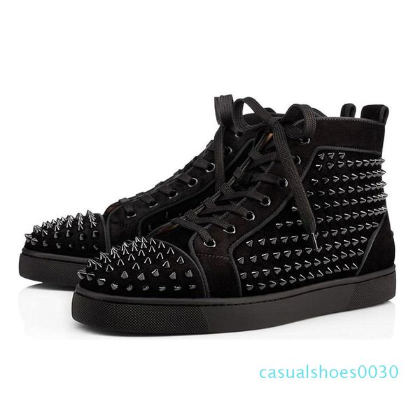 

2020 designer studded spikes fashion red suede leather mens womens flat bottoms luxury shoes party lovers sneakers size 36-46 with box c30, Black