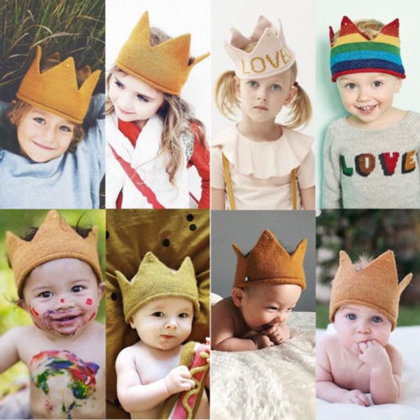 

knit crochet baby child kids imperial crown twins hat cap beanie bithday party, Slivery;white