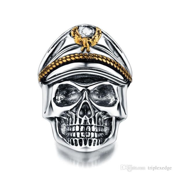 

2018 год горячие ретро корпус череп металл панк регулируемое кольцо double eagle hat мужские ювелирные изделия нержавеющей стали, Golden;silver