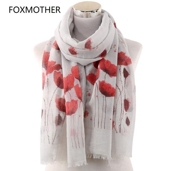 

foxmother новый мак печать длинный шарф пляж обернуть леди шаль украл шарф поппи цветочный echarpes платки женщины подарки, Blue;gray