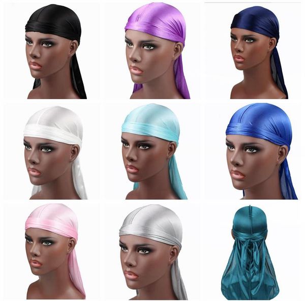 Moda Masculina Satin Durags Bandana Turbante Perucas 22 cores Masculina Sedosa Durag Headwear Tiara Chapéu Pirata Acessórios para o Cabelo