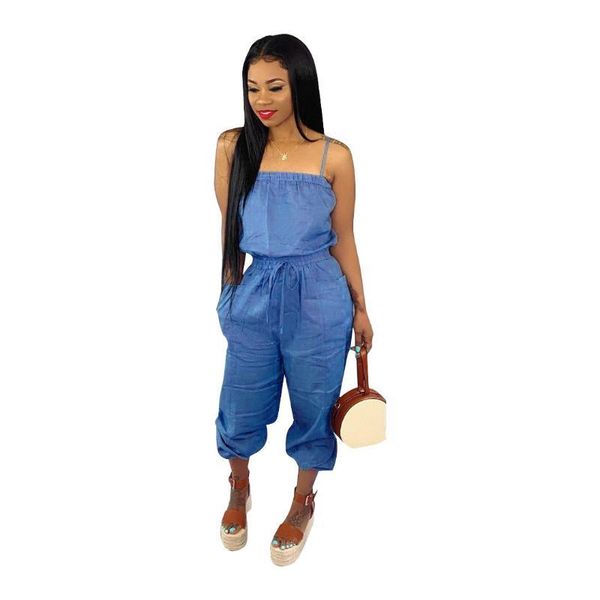 

casual loose sleeveless tube blue clothing fashion rompers womens summer solid color sling jumpsuit, Black;white