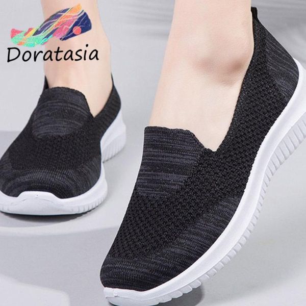 

doratasia slip-on mesh shoes low heel summer light flats women new summer comfy flat platform loafers, Black