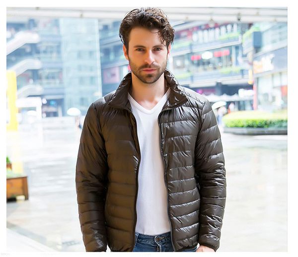 

Slim Winter Mens Coats Solid Color Long Sleeve Stand Collar Mens Doudoune Casual Thin Male Down Homme Outerwear