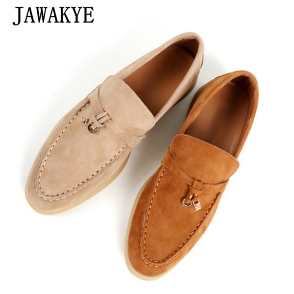 

jawakye multicolor real leather suede comfortable flat shoes for women round toe metal lock decoration causal shoes women, Black
