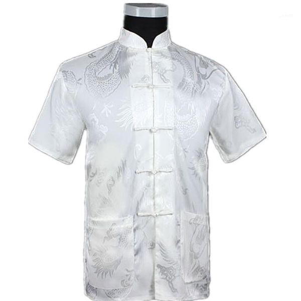

white chinese men summer leisure shirt silk rayon tai chi shirts plus size  l xl xxl xxxl m0613091, White;black