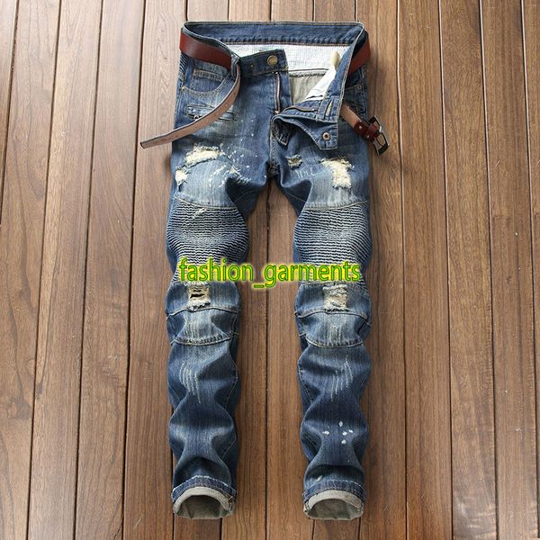 

new fashion mens stylist jeans nostalgic motorcycle jeans straight pants patch hip hop trend personality jeans, Blue