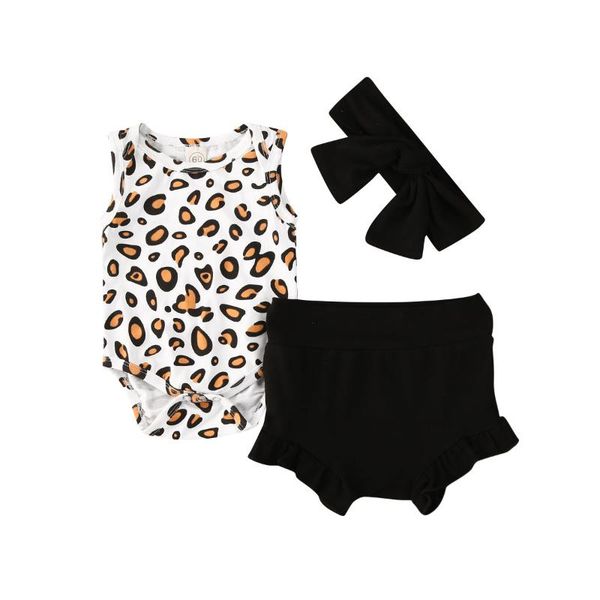 

0-12m newborn infant baby boys girls clothes sets 3pcs leopard print sleeveless romper +shorts+headband toddler outfits, White