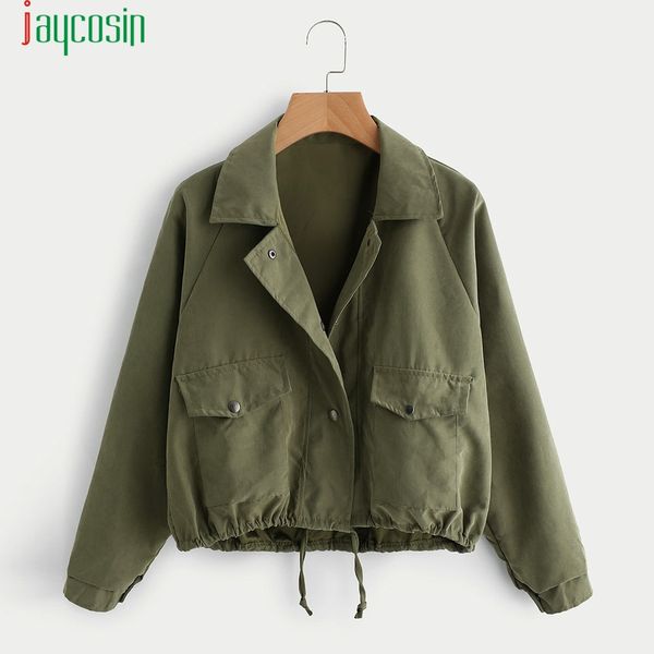 

jaycosin jackets women fashion solid color outwear coats casual button autumn clothes pockets regular long sleeve outwear 09, Black;brown