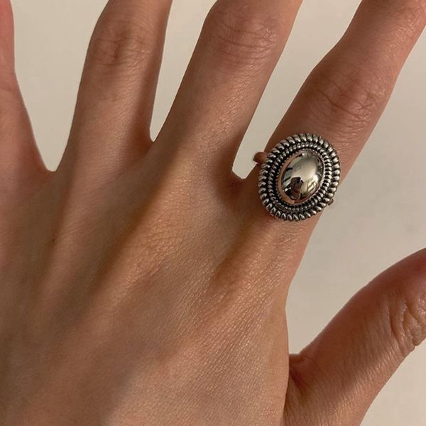 

silvology 925 sterling silver oval glossy rings vintage twist side minimalist japan korea rings for women jewelry, Golden;silver