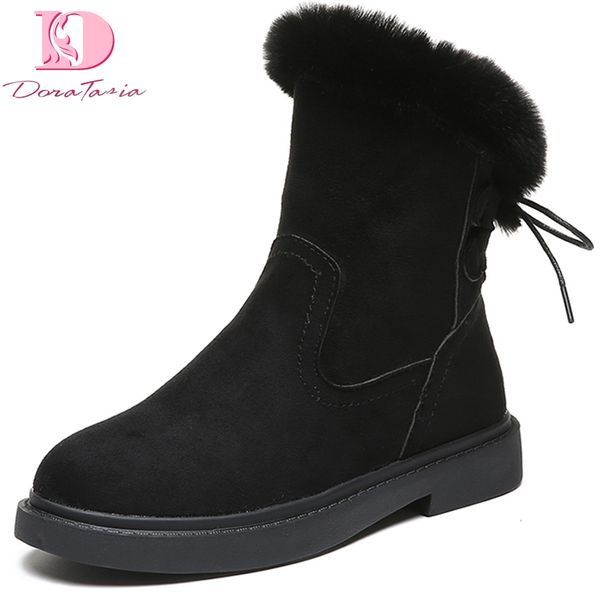 

basic flock short plush rubber round toe slip-on solid ankle boots leisure russia keep warm snow boots female shoes women, Black