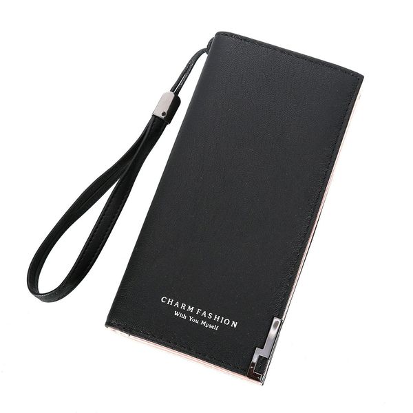 

solid leather wristlet casual burse clutch id holder long daily women wallet students zipper coin purse fashion, Red;black