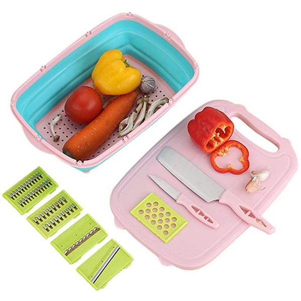 

9-in-1 multi-function cutting board cutlery vegetable chopper folding drain basket food cutter fruit classification