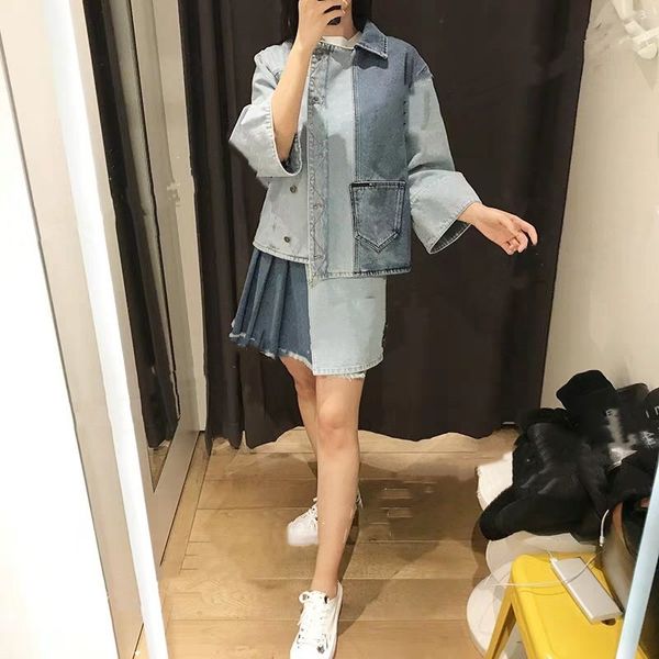 

2020 spring new women patchwork denim jacket coat + skirt female casual skirt suits ddxgz2 2.28, White