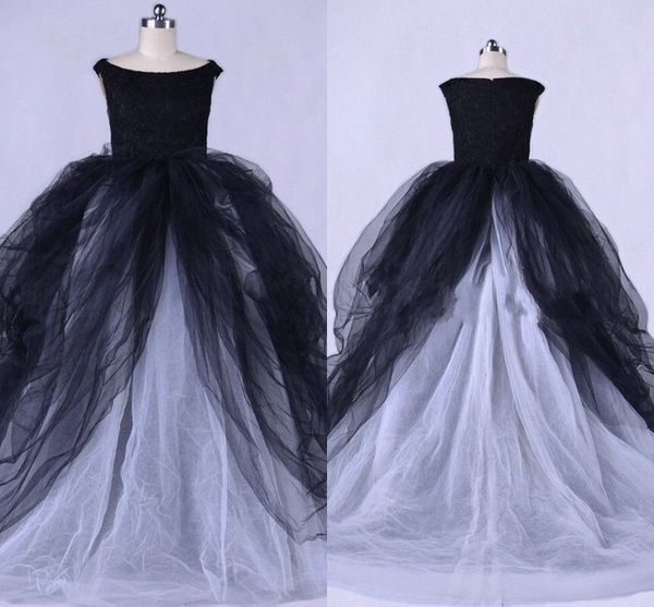 Modest preto marfim vestidos de baile partido baile vestidos de noite mulheres 2019 Cap manga duas camadas saia Lace Tulle Robes De Soiree Ocasião Especial