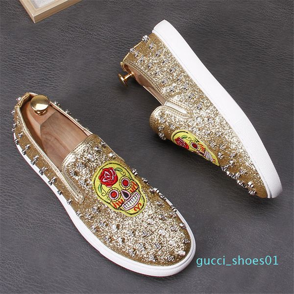 

new arrival men designer trendsetter sequins rivet platform casual flats shoes man punk loafers board shoes for web celebrity g01, Black