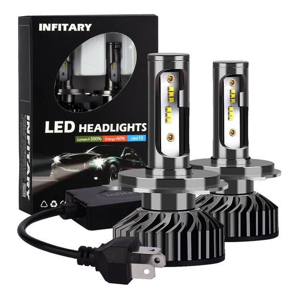 

infitary 2pcs h4 hi-lo beam car led headlight bulbs 6500k zes chip