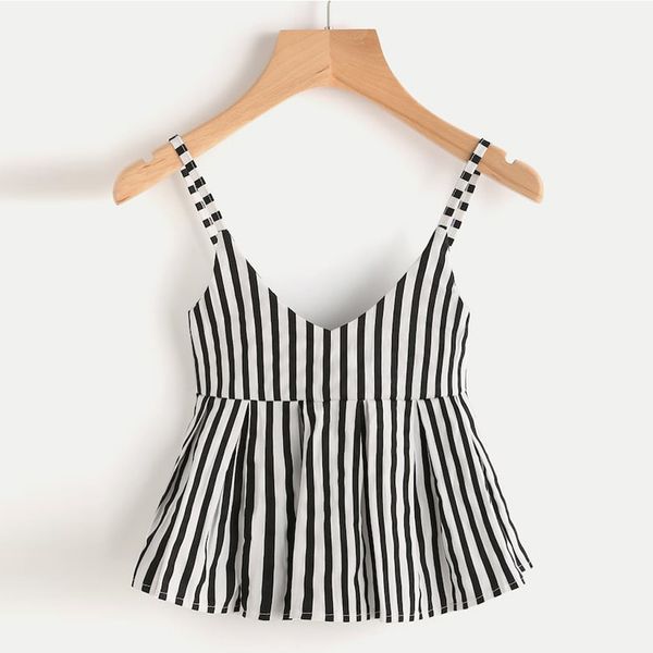 

striped printed women tank fashion sleeveless v-neck babydoll camis tank vest women clothes 2019 blusas de tirantes, White