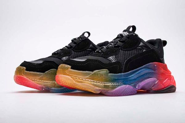 

2019 dad shoes paris 17fw triple-s sneakers men/women rainbow color/black running shoes cushion shoes szie 35-45