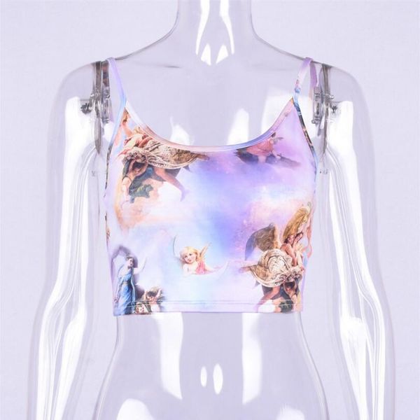 

2019 spring and summer new slim slimming cartoon print camisole, White