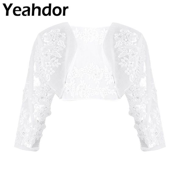 

women ladies floral lace wedding cover-up long sleeves / half sleeves open front tulle bridal dress bolero shrug jacket, Black;brown