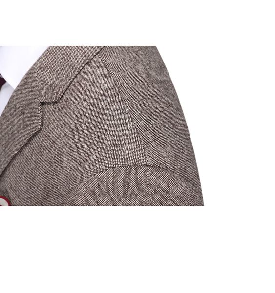 

wool woolen light brown grey tweed men 3 piece suit tailored slim fit wedding suits retro gentleman style men blazer suit, White;black