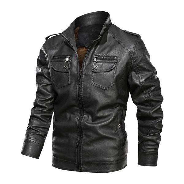 

men's autumn winter vintage zipper stand collar solid imitation leather coat solid stand collar men jacket jaqueta masculina 8.8, Black;brown
