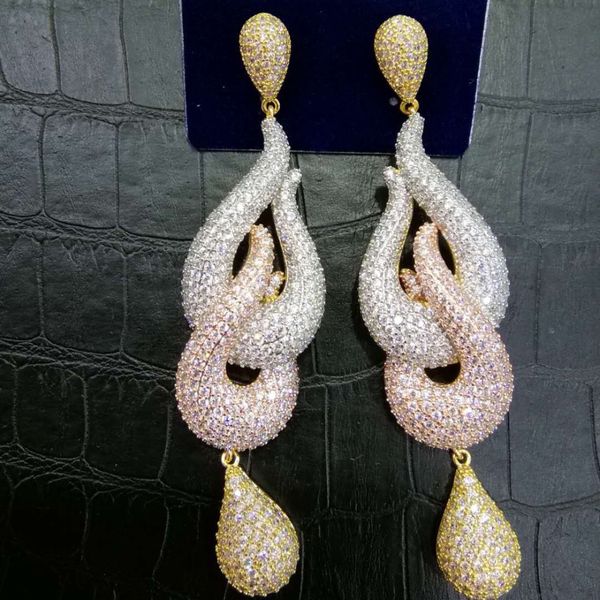 

godki luxury 3 tone colors water drop trendy cubic zirconia naija wedding party earring fashion jewelry for women cj191216, Golden