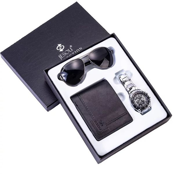 

men watches gift set watch wallet sungglasses sets family gifts steel business watch present gift suit for man husband boyfriend, Slivery;brown
