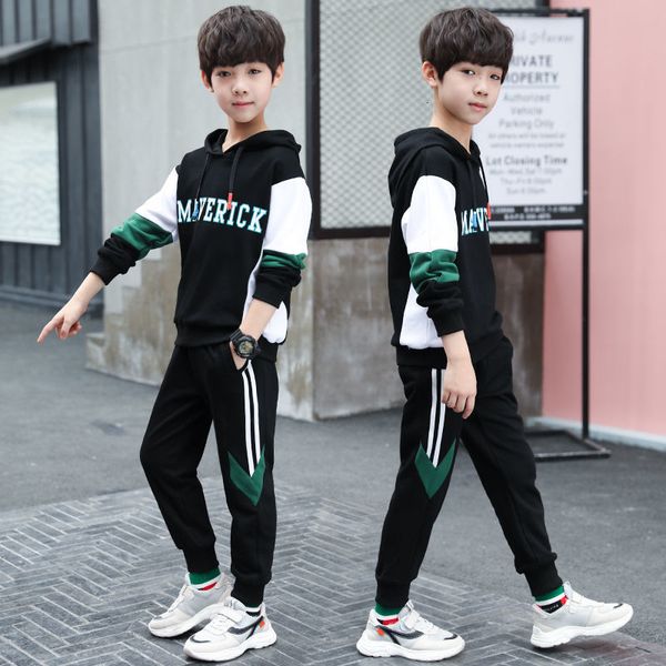

teenager boys clothing set spring autumn kids tracksuit long sleeve sweatshirts+pants clothes sets children sports suits 4-15t, White