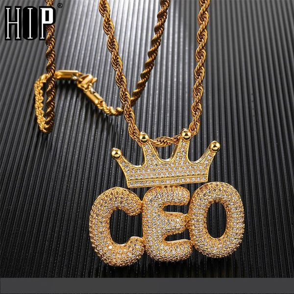 

hip hop iced out crown bubble letters custom name cubic zircon chain pendants & necklaces for men jewelry, Silver