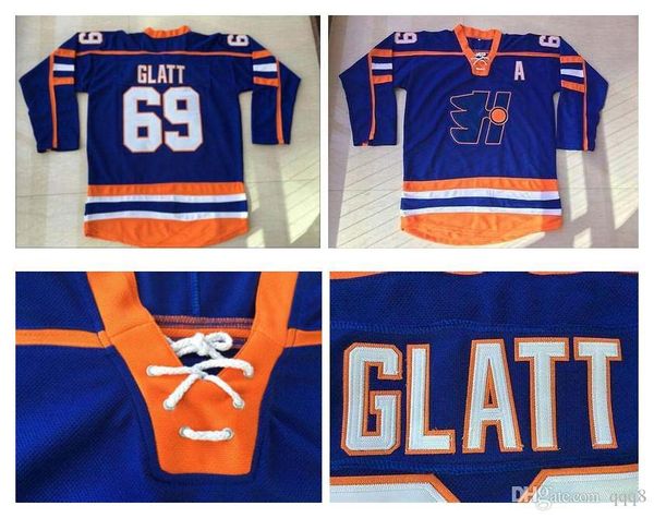 

doug the thug #69 glatt halifax highlanders hockey jersey blue movie jerseys 100% stitched, Black;red