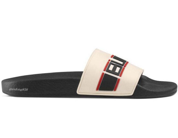 

mens and womens fashion red and black stripe white rubber slide sandals flat slippers with molded rubber footbed