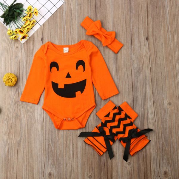 

newborn infant baby girl boys halloween romper long sleeve print smile long sleeve jumpsuit +headband +socks clothes outfits, Blue