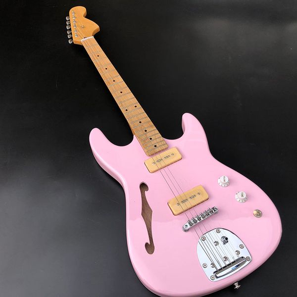 

2019 f-hole st electric guitar. basswood body, maple guitar neck and maple fingerboard, pink paint