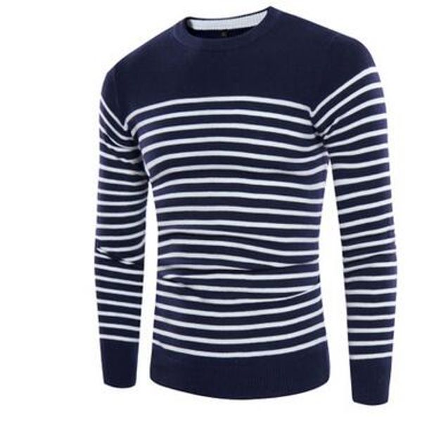 

spring men knitted sweaters o-neck jumper men's cotton pullover knitting white black navy grey striped sweater brand clothing