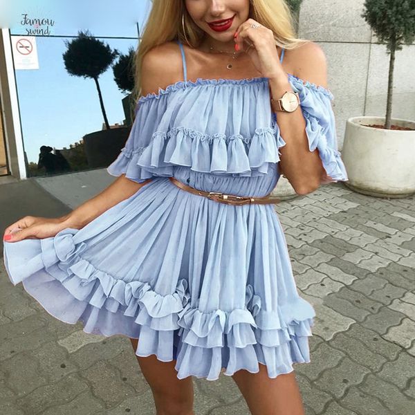 

рюшами плиссированные шифоновые платья лета женщин elegant плеча платье платья дамы holiday beach дряблая mini short pink, Black;gray