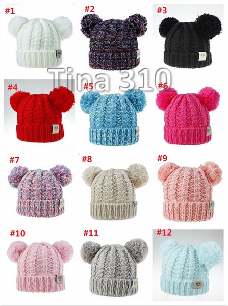 

new double ball children's pullover hat autumn/winter motley warm hats mok knit hat outdoor warm ski hat t3i5192