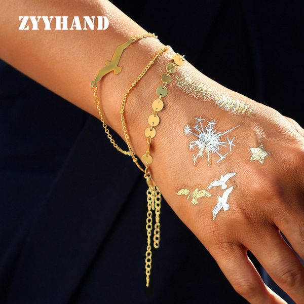 

zyyhand women bracelet 3pcs/set gold-color sea gull extend cross chain summer beach fashion ladies bracelet, Golden;silver