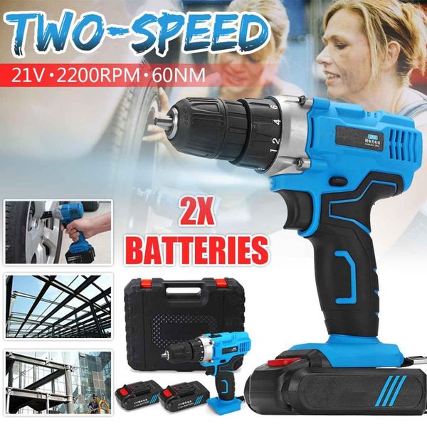 

21v 2200rpm cordless electric screwdriver multi-function rechargeable battery 6500mah 2 batterie electric drill diy power tools