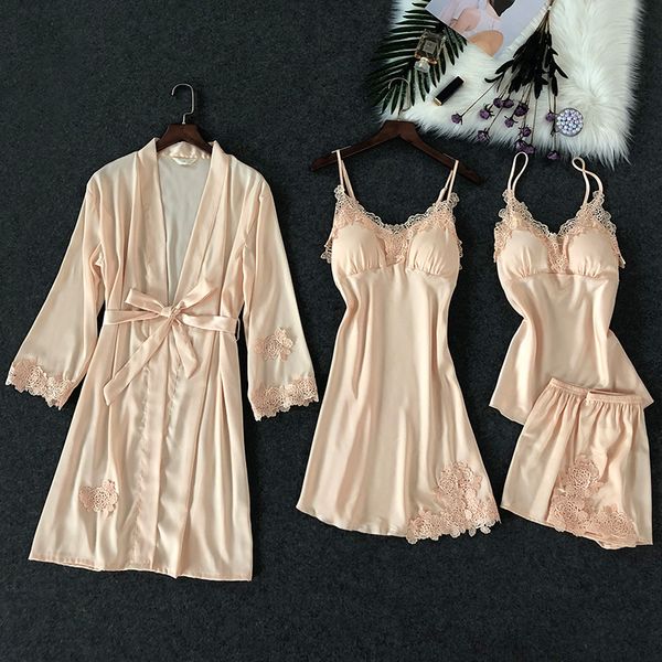 

zoolim 4 pcs lace сексуальное белье сатин пижамы пижамы набор ночное неглиже пижама с шортами с chest мышек, Black;red