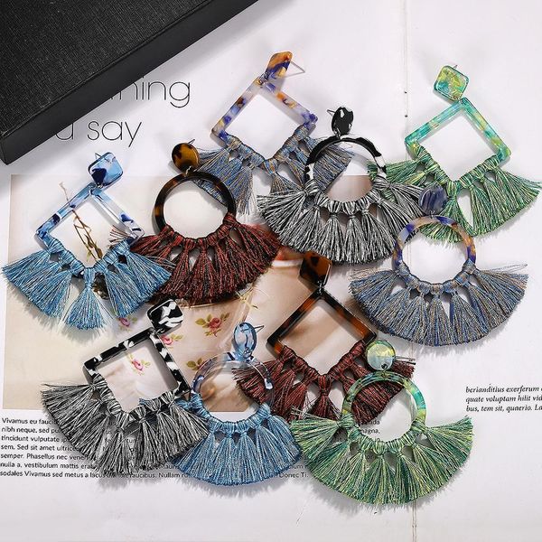 

korean handmade hoop earring for women ethnic resin tassel ear rings fashion colorful jewelry travel gift party wholesale new, Golden;silver