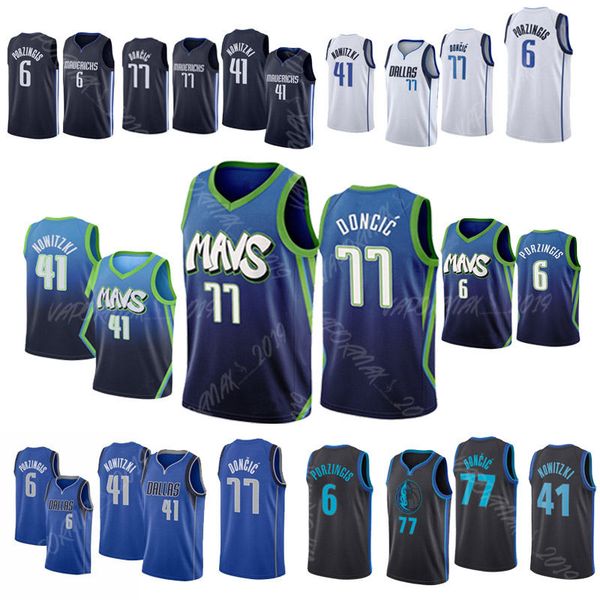 

2020 men's luka 77 doncic jersey kristaps 6 porzingis stitched dirk 41 nowitzki shirts the city throwback basketball jerseys new arriva, Black;red