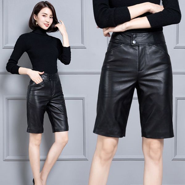 

2020 женщины new real подлинная овцы кожа шорты ks61, White;black