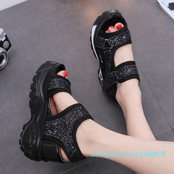 

new style women sandals ladies wedges shoes fashion fish mouth sandals thick bottomed sport casual women shoes d05, Black