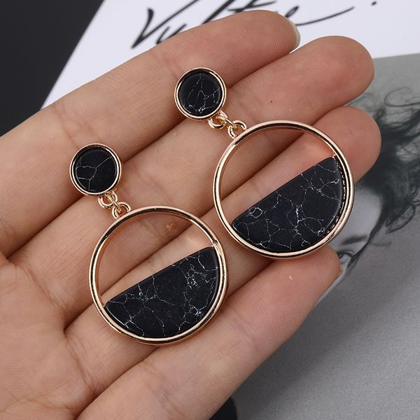 

iparam bohemian vintage geometric marble earrings for women's handmade black and white long earrings fashion bijoux jewelry gif, Silver