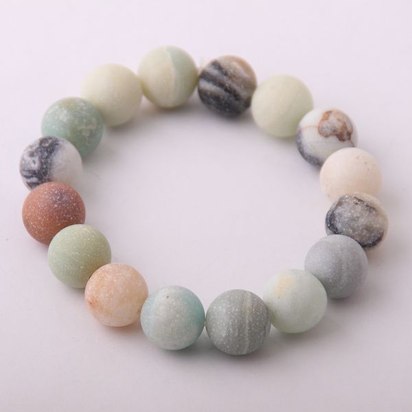 

fashion stones stretch bracelets 12mm frosted beautiful natural amazonite stone bracelet bangle, Black